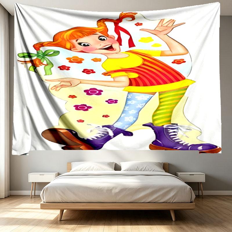 Pippi Longstocking Print Tapestry - Portable Wall Decor Cloth, for Home, Dorm, Travel, Bedroom, Living Room - Ideal Birthday Housewarming Gift