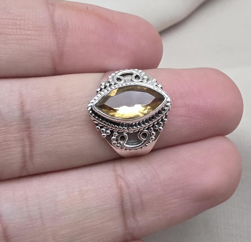 Natural Citrine 925 Sterling Silver Ring: Handmade Boho Gemstone Jewelry