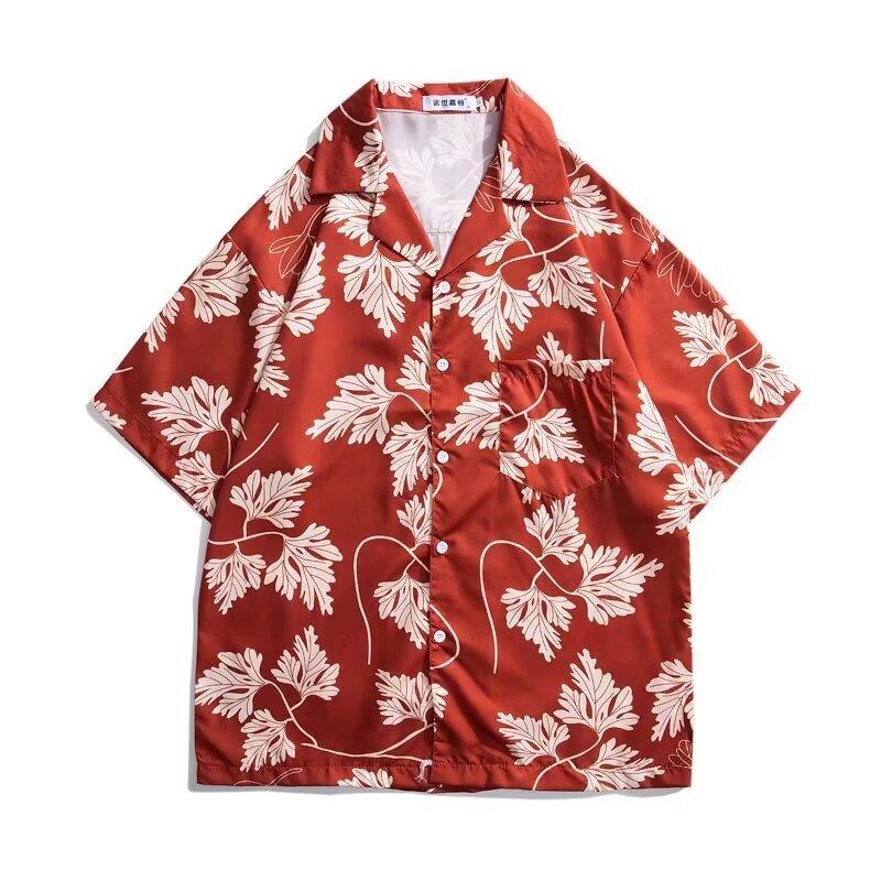 Мужская рубашка в стиле ретро, мужской летний наряд, студенческий свободный крой, нишевый дизайн, повседневный мужской топ, верхняя одежда, пляжный топ