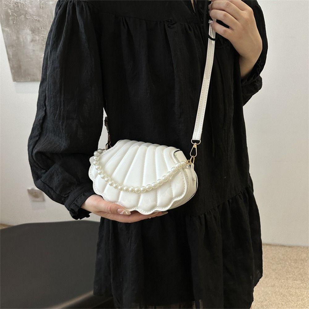 Fashion Minimalist Casual Crossbody Bag Shell Shoulder Bag for Women, Stylish Small Design with Pearls