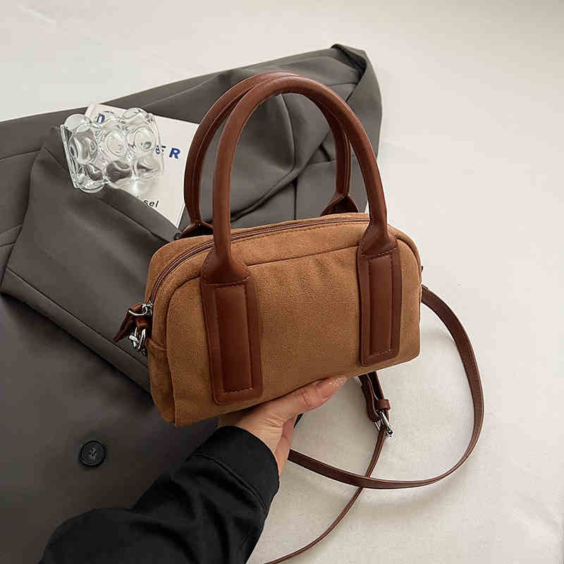 Осенне-зимняя винтажная замшевая сумка через плечо для женщин, нежные коричневые сумки-тоут для боулинга, женские повседневные рабочие сумки