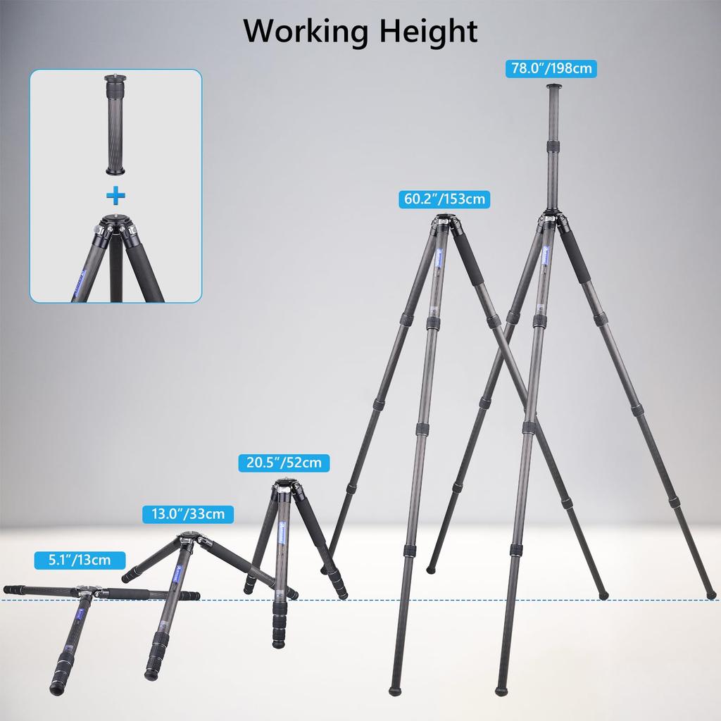 ARTCISE 2024 Design Travel Tripod, супербольшой компактный карбоновый штатив, общая высота 1980 мм, диаметр 40 мм, штатив из углеродного волокна, супервысокая нагрузка