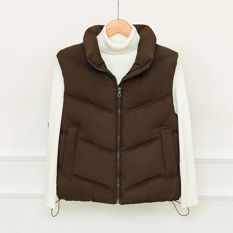 Winter New Down Cotton Vest Women's Simple Fashion Short Stand-up Collar Cotton Jacket Vest Jacket Tide