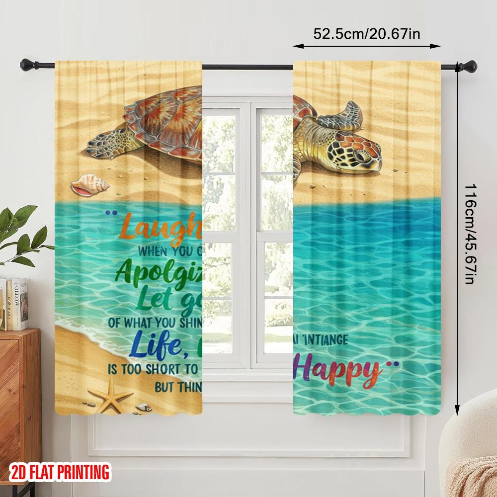 2pcs 2D Flat Printing Drapes Sea Turtle Beach Life Happy 100% Polyester Fabric Without Electricity 0 Use for All Occasions