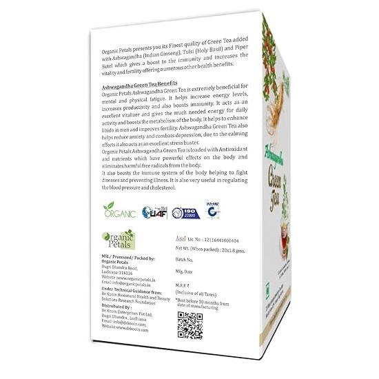 Травяной зеленый чай Ашваганда/богатый антиоксидантами/смесь ашваганды, тулси и пайпер бетеля для повышения иммунитета и балансировки веса тела/20 пакетиков