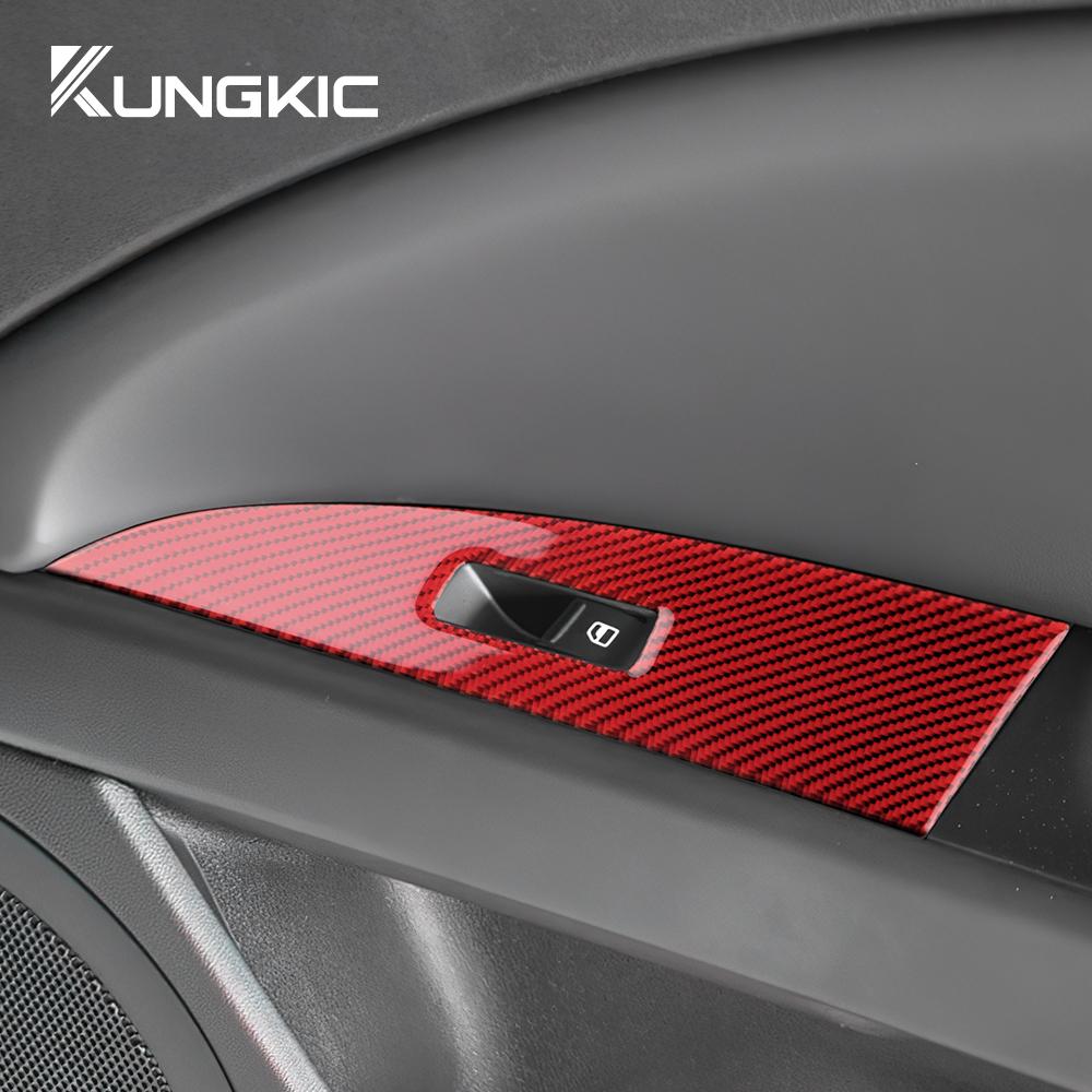 Real Soft Carbon Fiber For Seat Leon 2005 2006 2007 2008 2009 2010 2011 2012 Car 4-Door Window Button Panel Sticker Accessories