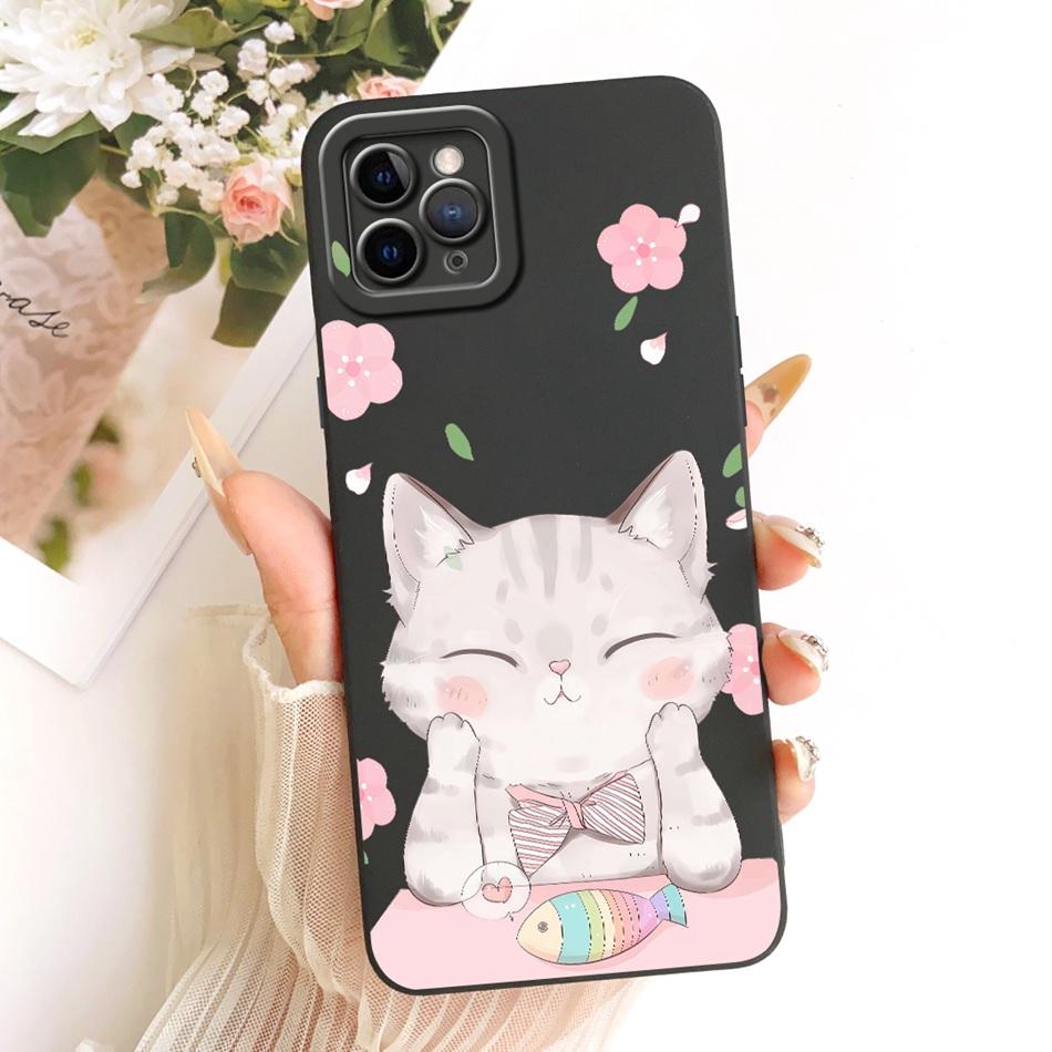For iPhone 11 Pro Max Cute Cat Flower Cartoon Phone Case For iPhone11 11Pro 11ProMax Shockproof Soft Silicone Covers Bumpers
