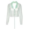 2022 Women Feather Fur Mesh Lace Up Backless Long Sleeve Cut Out Shirt Slim Sexy Party Club Streetwear Summer Y2K Crop Top