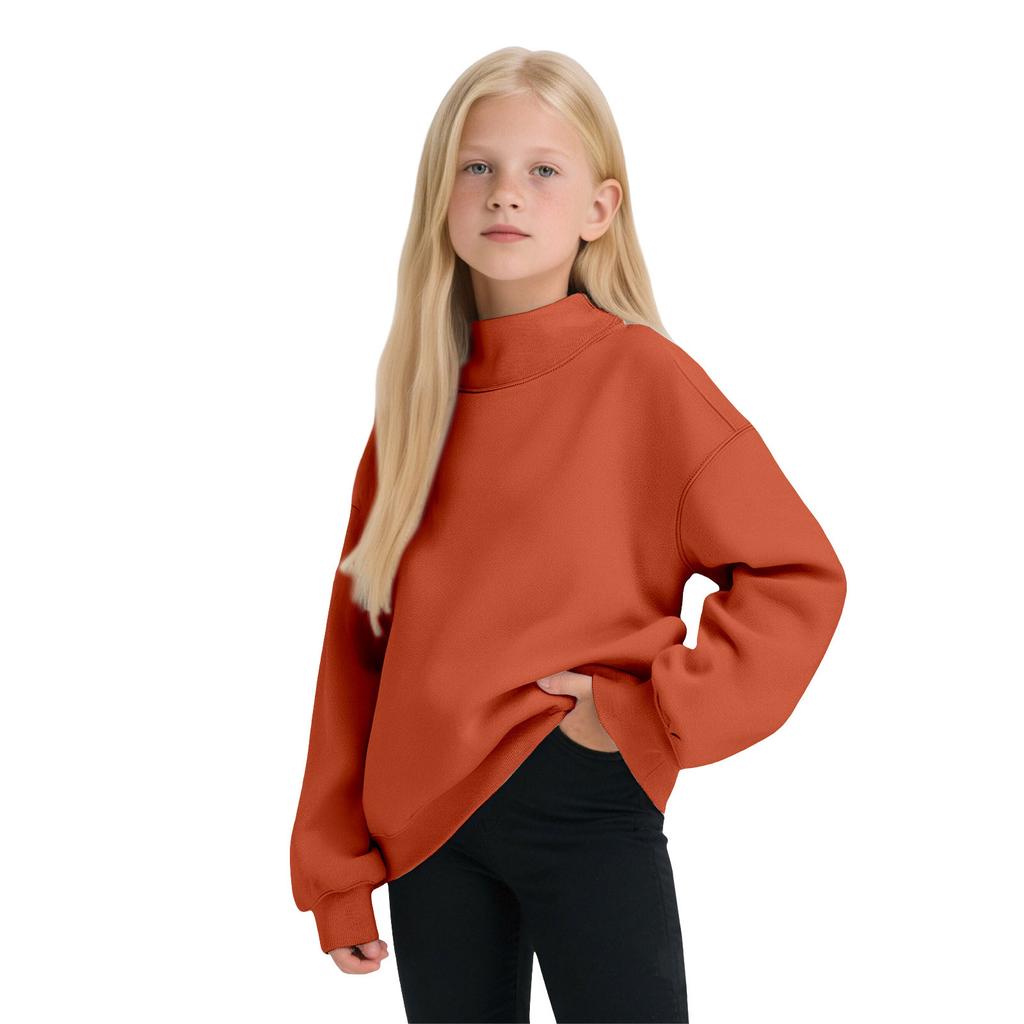 Girls’ Oversized Mock Neck Sweatshirt, Long Sleeve Pullover Top, Soft Fleece Casual Wear for Fall and Winter