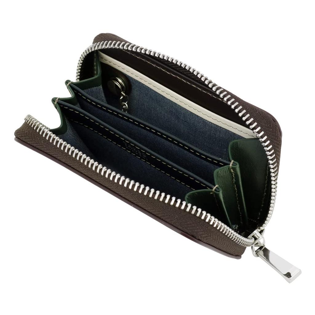 Кошелек для монет из натуральной кожи 780611 Margo II, круглый чехол для карт на молнии, чехол для монет из воловьей кожи зеленого цвета [Takeo Kikuchi] для мужчин [05]