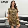 Spring and Summer Women's Plus Size Ice Silk Nightgown Thin Loose Sexy Leopard Simulation Silk Shirt Nightgown