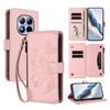 For Xiaomi Redmi Note 15 Pro 5G Leather Case Butterfly Floral Imprint Zipper Wallet Stand Cover with Wrist Strap