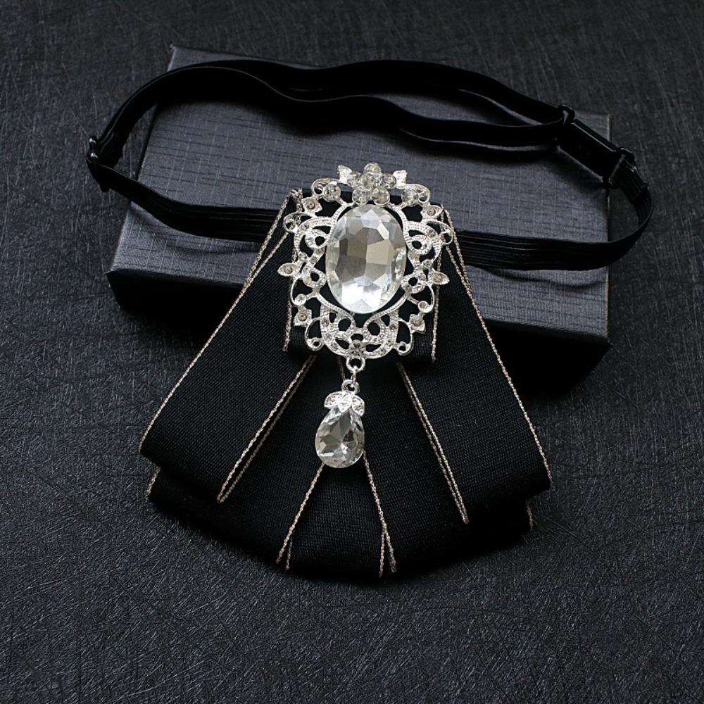 Polyester Rhinestone Bow Tie Solid Color Shirt Collar Luxury Ribbon Bow Tie Daily