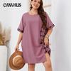 Летнее женское платье с круглым вырезом, большие размеры, нерегулярные свободные платья с короткими рукавами