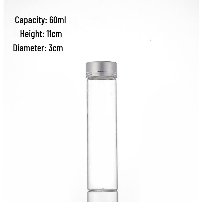 High-Transparency Glass Control Bottle with Silver Cut-Line Aluminum Cap, Portable 30mm Sealed Agarwood Display Bottle.