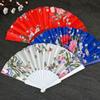Chinese Japanese Style Cloth Folding Fan Printed Flat Glossy Satin Folding Fan Shank Classical Dance Fan Home Decoration