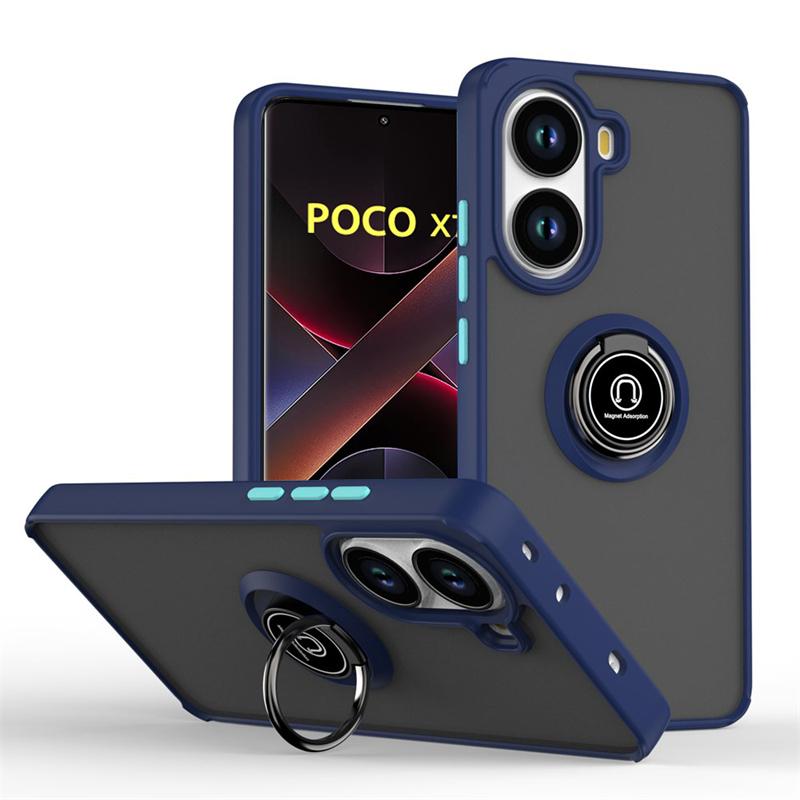 Бронированный магнитный чехол для Poco X7 X6 F7 Pro F6 F5 противоударный матовый чехол-подставка с кольцом для телефона для Poco M7 M6 Pro 5G задняя крышка