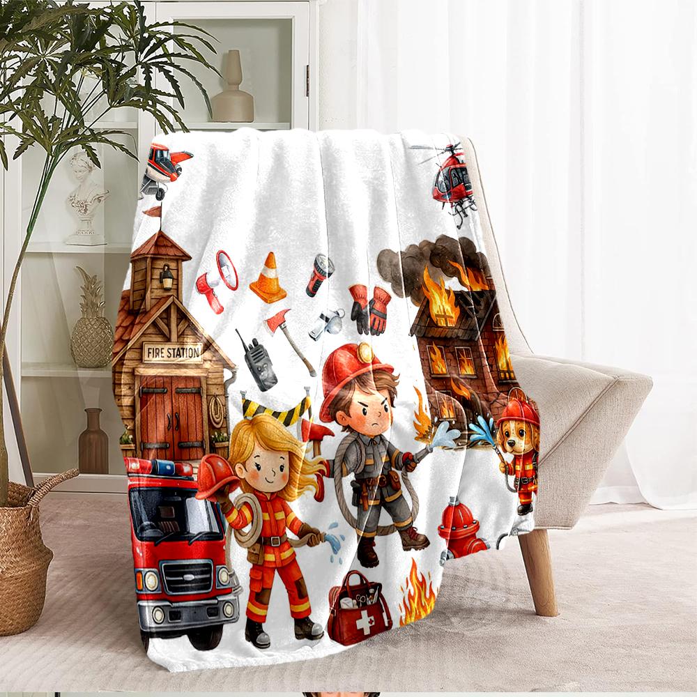 firefighters Theme Printed Blanket - Perfect for Couch, Bed, Travel & Outdoor Use | Machine Washable, Cozy & Durable.