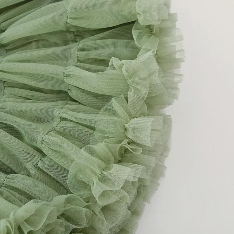 Пышная юбка-пачка для девочек темно-зеленого фруктового цвета с рисунком кролика