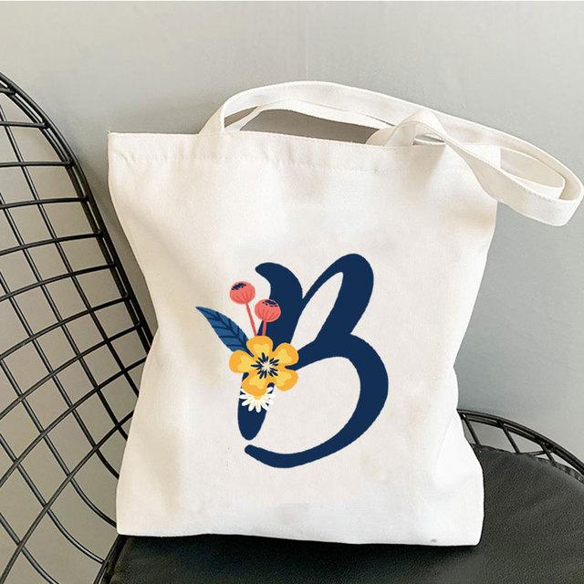 Алфавит Цветочный дизайн Литературные книги Сумка Многоразовая сумка для покупок Женские парусиновые сумки на ремне Модные женские сумки Повседневные сумки