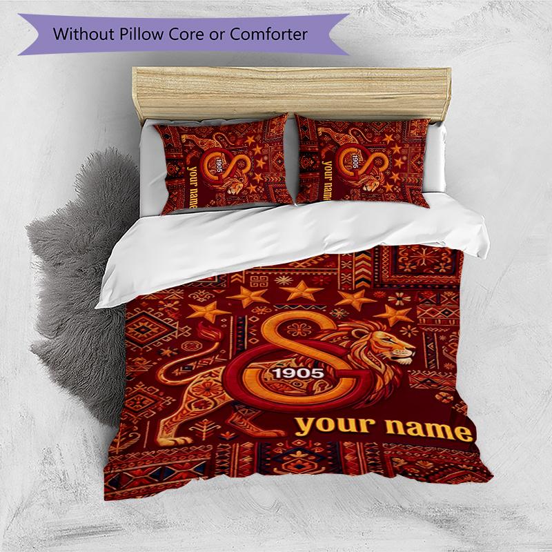 3pcs Custom Name Galatasaray logo Bedding Set Duvet Cover Closure Includes 1 Duvet Cover&2 Pillowcases for All Seasons Bedroom Decor
