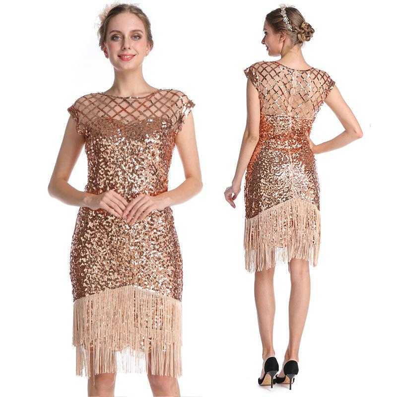 Party Sexy Dress Fashion Plus Size Women's Bead Embroidered Sequin Tassel Dress