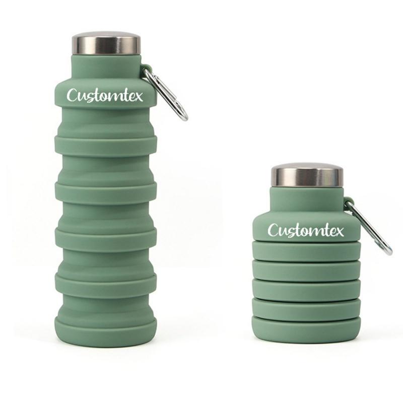 Personalized Round Foldable Water Bottle Custom Text Retractable Silicone Bottle Leakproof Lightweight for Travel Outdoor Sports