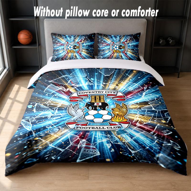Coventry City Football Design Bed Bedding Set 1 Duvet Cover + 2 Pillowcases Soft Breathable Household Bed Linens