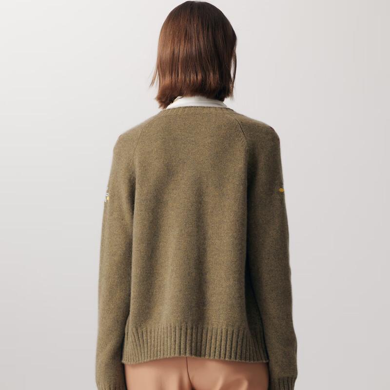 PALUOPO Women's Embroidered Thick 100% Cashmere Round Neck Cardigan