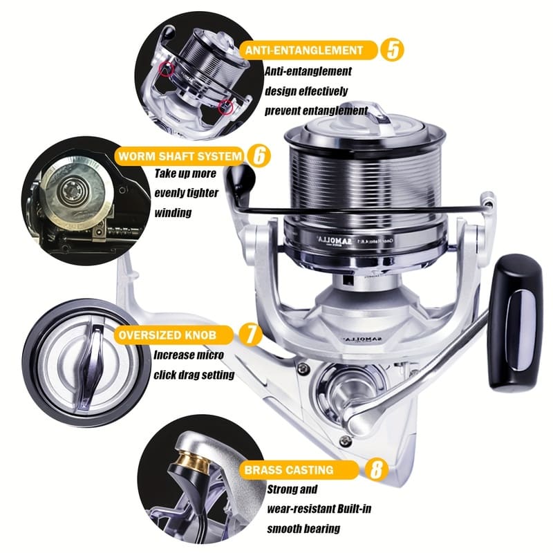 Цельнометаллическая катушка для спиннинга дальнего заброса, для пляжной и морской рыбалки, катушка для лески, устойчивая к морской воде, износостойкая, коррозионностойкая, модель 8000-12000