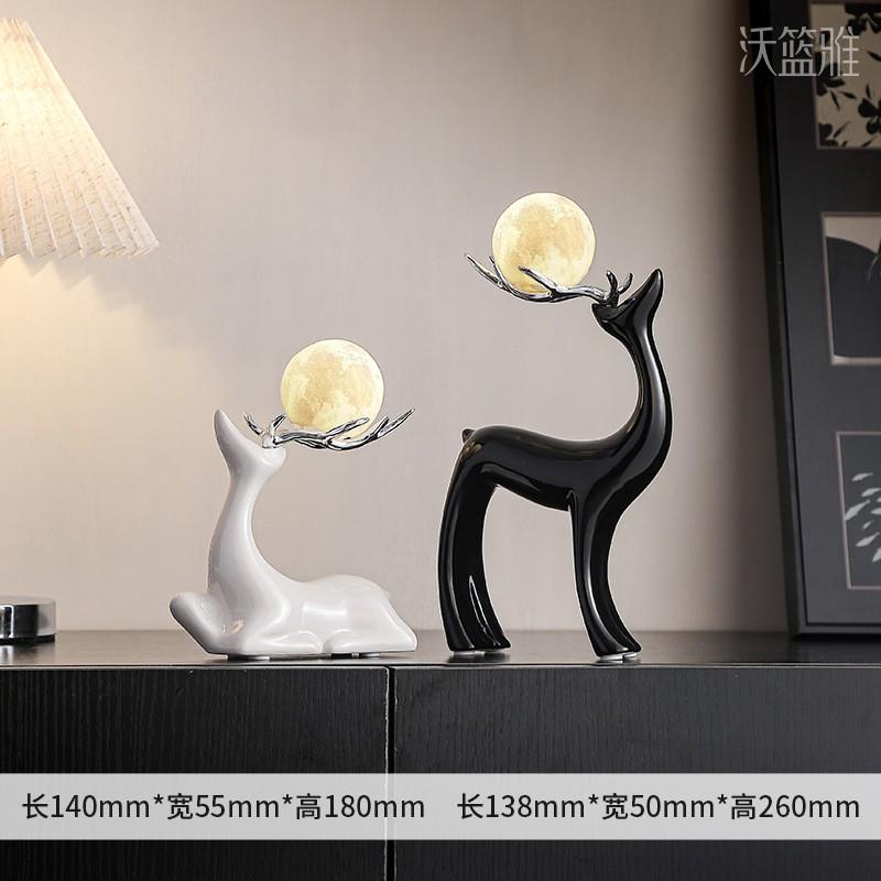 Modern Minimalist Ceramic Deer Figurine Set Living Room TV Cabinet Decor With Crystal Ball Or LED Light Option