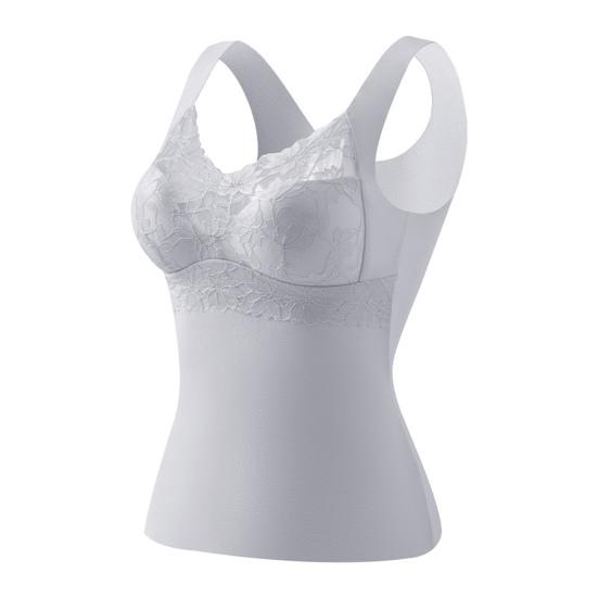 Women's Thermal Tank Tops with Built In Bra Lace Padded Sleeveless Camisole Undershirt Soft Warm Base Layer Vest