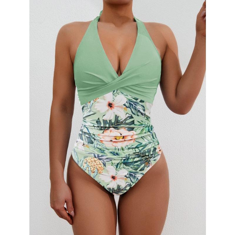 Новый купальник бикини с принтом, на шнуровке халтер, с высокой талией, цельный, сексуальный