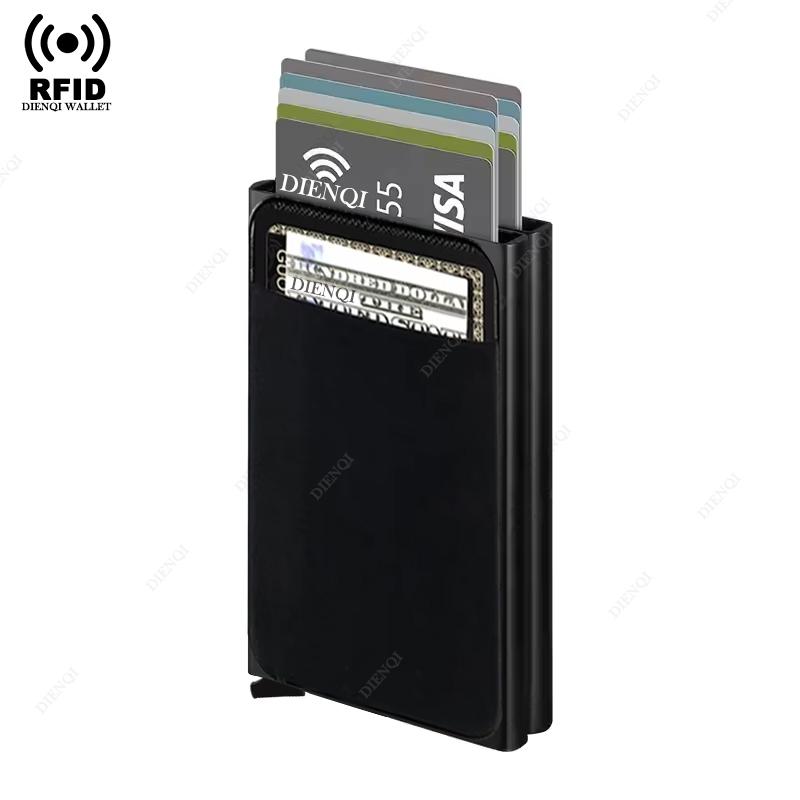 Металлический RFID Кошелек Двойной Держатель для Карт Выдвижной Держатель для Карт 12 Карт Автоматический Алюминиевый Бокс Держатель для Карт Умный Минималистичный Кошелек для Мужчин