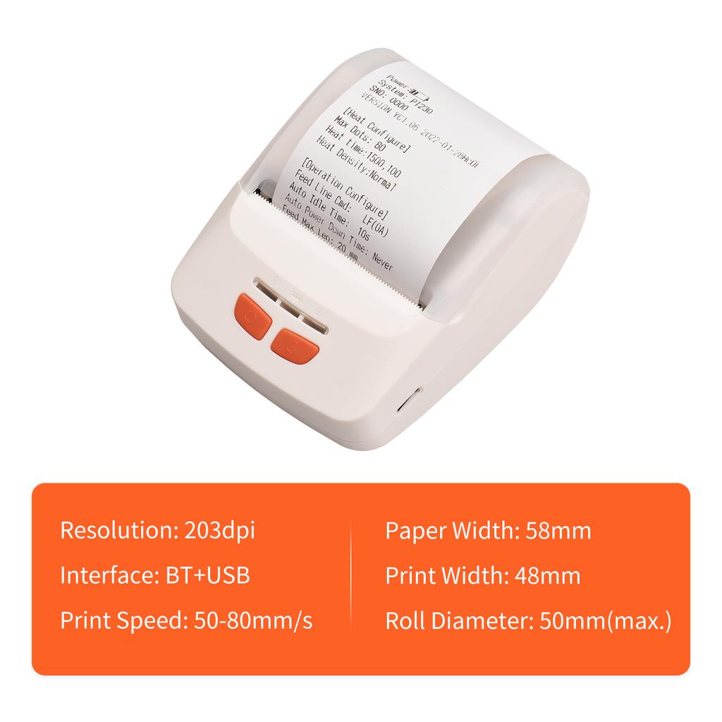 Receipt Printer Portable 58mm Mobile Thermal Printer Wireless BT Mini Bill Ticket Printing Compatible with Android iOS Windows with Rechargeable Batt