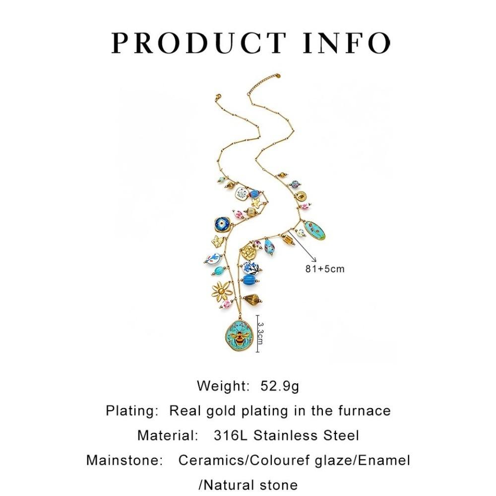 Long Style Enamel Ceramic Necklace Stainless Steel Women's Necklace Jewelry Accessories