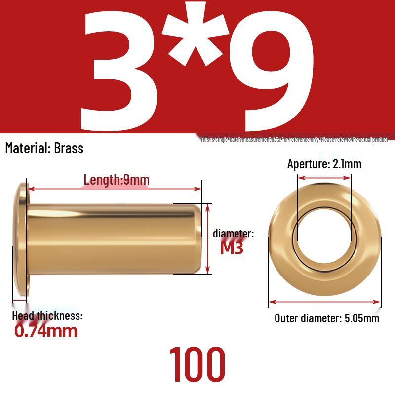 Pure Brass Hollow Rivets & Copper Eyelets Fasteners M1.3–M5