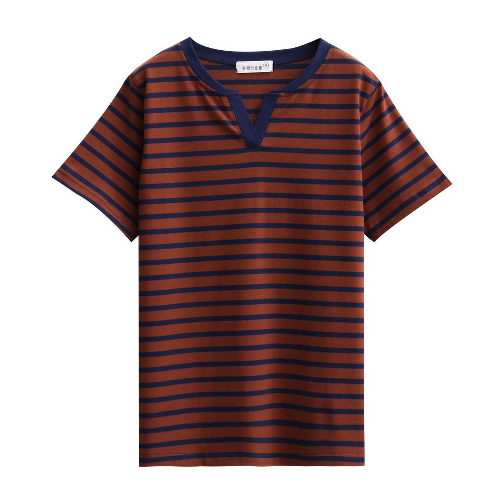 Женская хлопковая футболка больших размеров в полоску с V-образным вырезом, короткий рукав, свободный крой