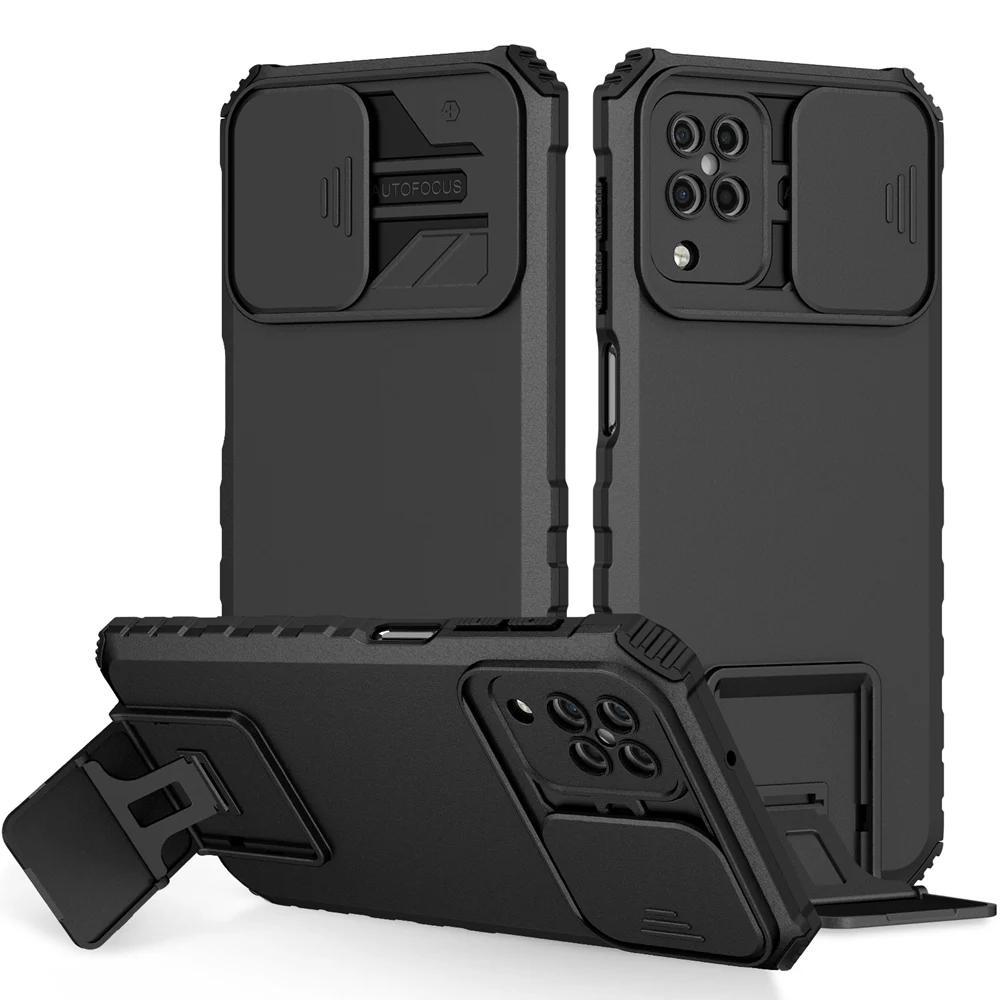 Ударопрочный чехол для Samsung A12 A22 4G A22S A42 5G с выдвижной защитой камеры, подставкой, чехол для телефона для Galaxy M32 M12
