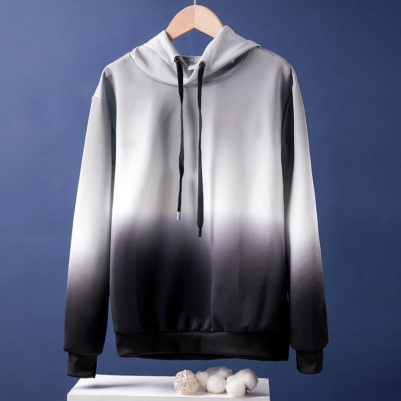 BWELL gradient contrasting sweatshirt men's sports comfortable and fashionable pullover hooded sweatshirt men's long sleeved T-shirt