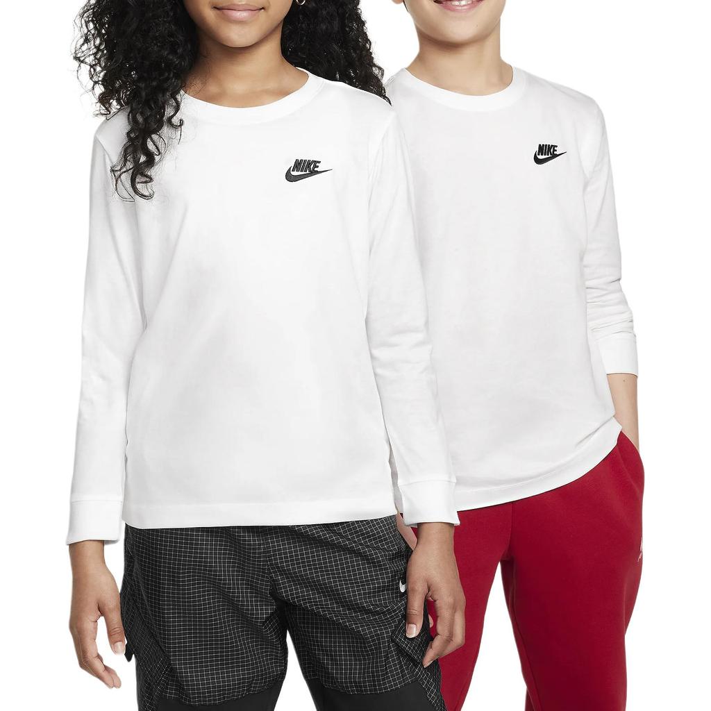 Nike Спортивная мягкая и дышащая футболка с длинным рукавом для детей, топы белого цвета FZ4946-100
