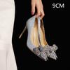 Мода 2025 Новые Серебряные Свадебные Туфли Бриллиантовый Бант Пайетки Высокие Каблуки Женские Туфли-Шпильки Свадебные Туфли Платье Стеклянные Туфли