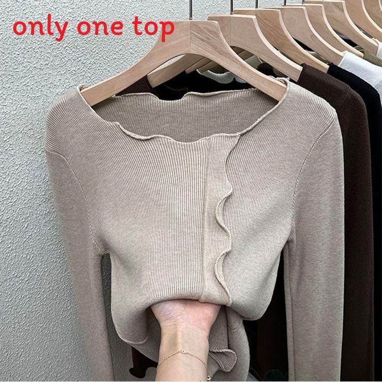 Elegant Womens Knitted Top With Solid Color Design For Plus Size Fall Winter Wear