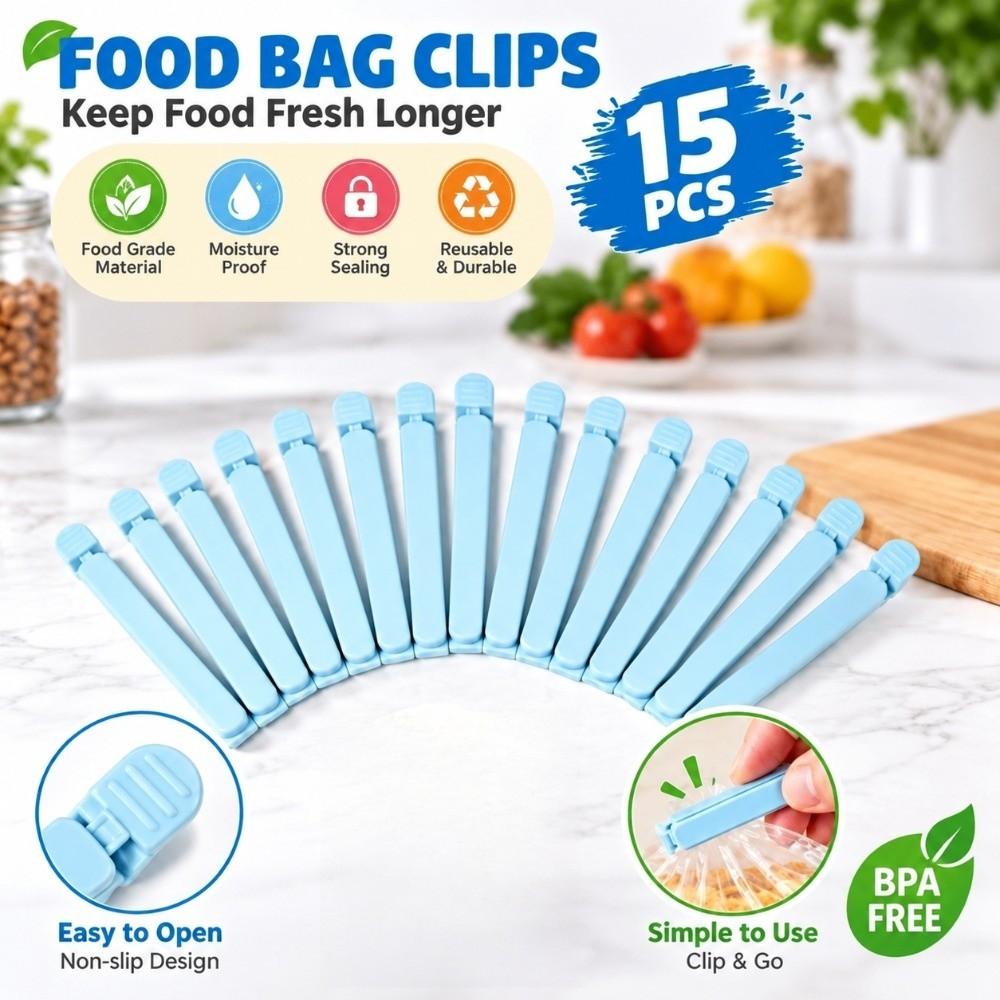 15 PCS Reusable Plastic Sealing Clip Plastic Snack Package Clip Bag Sealing Clip Snack Preservation