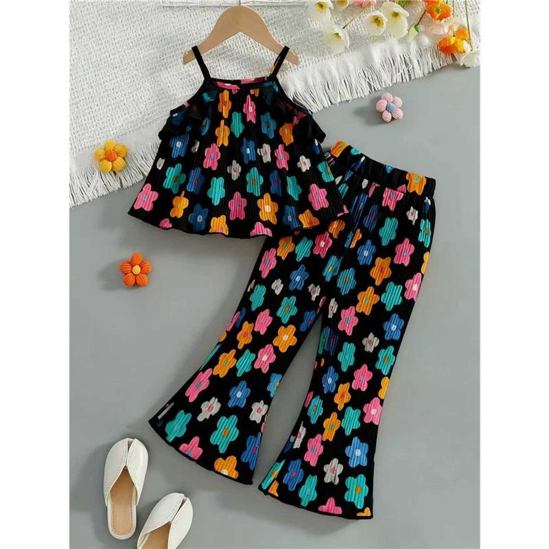 Girls' Fashionable Two-piece Summer Children's Sweet Halter Top + Flared Pants Set