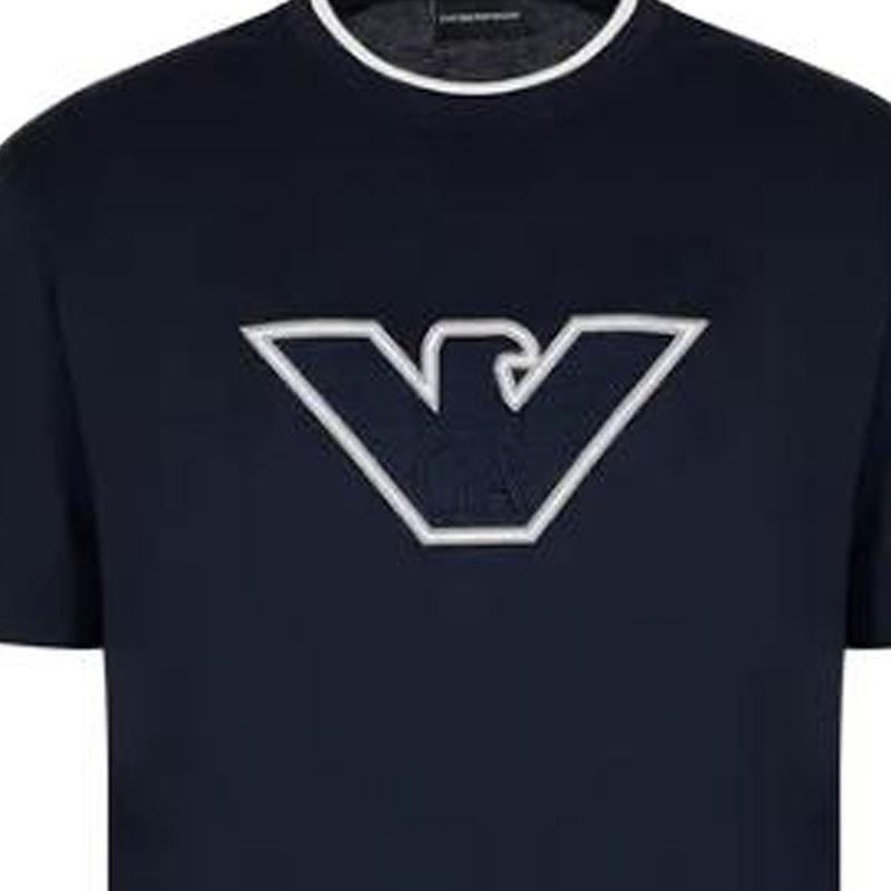 Emporio Armani Однотонная футболка с коротким рукавом и круглым вырезом, вязаная, с принтом логотипа, мужские топы 6R1T72-1JUVZ-09Q5