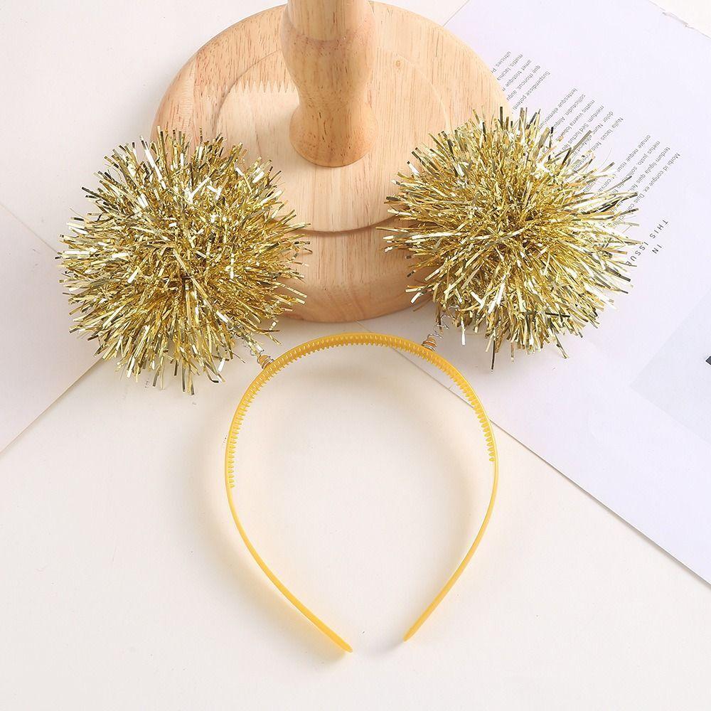 Милая повязка на голову с помпоном, блестящая повязка на голову с мишурой для женщин и девочек, розовая