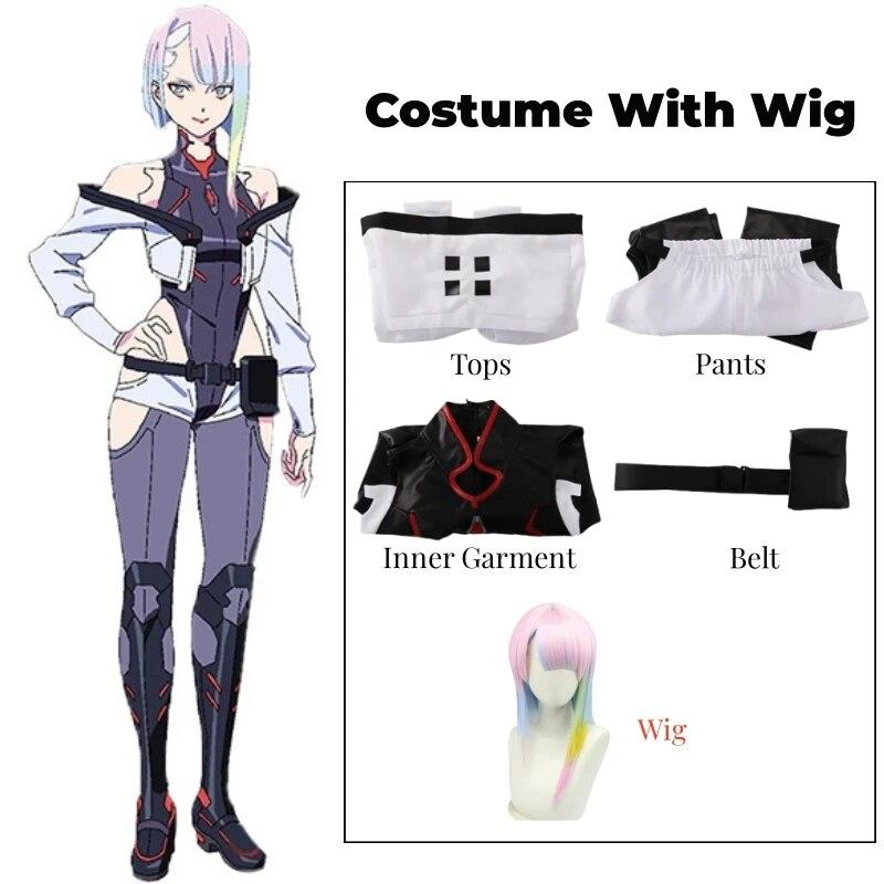 Игра Киберпанк Люси Костюм Косплей Аниме Edgerunners Сексуальный Женский Боди Комбинезон Люси Парик Ролевая Игра Униформа Одежда на Хэллоуин