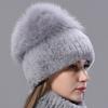 New Women Winter Luxury Real Rex Rabbit Fur Hat Knitted Rex Rabbit Fur Hat Top Natural Fox Fur Cap Genuine Fox Fur Beanies Hat