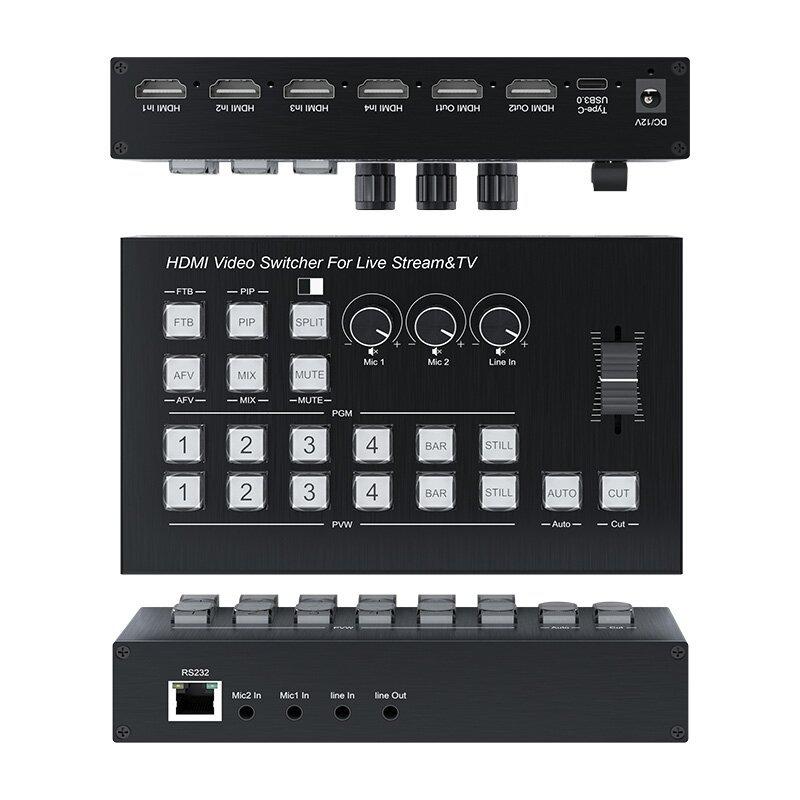 SYONG HDMI Video Switcher 4HDMI in 2HDMI Out Multi Camera Live Streaming Seamless Switch RS232 USB-C3.0 Capture PGM PVW PIP OSD
